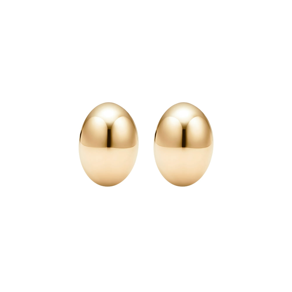 Short oval gold stud earrings in 14K yellow gold – JJ Jewelry