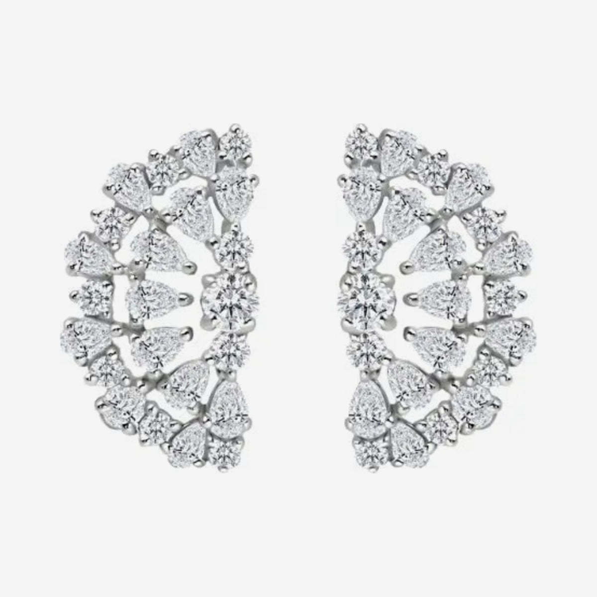 Tessen Fan Diamond Earrings in 18K White Gold, gray background | JJ Jewelry Miami