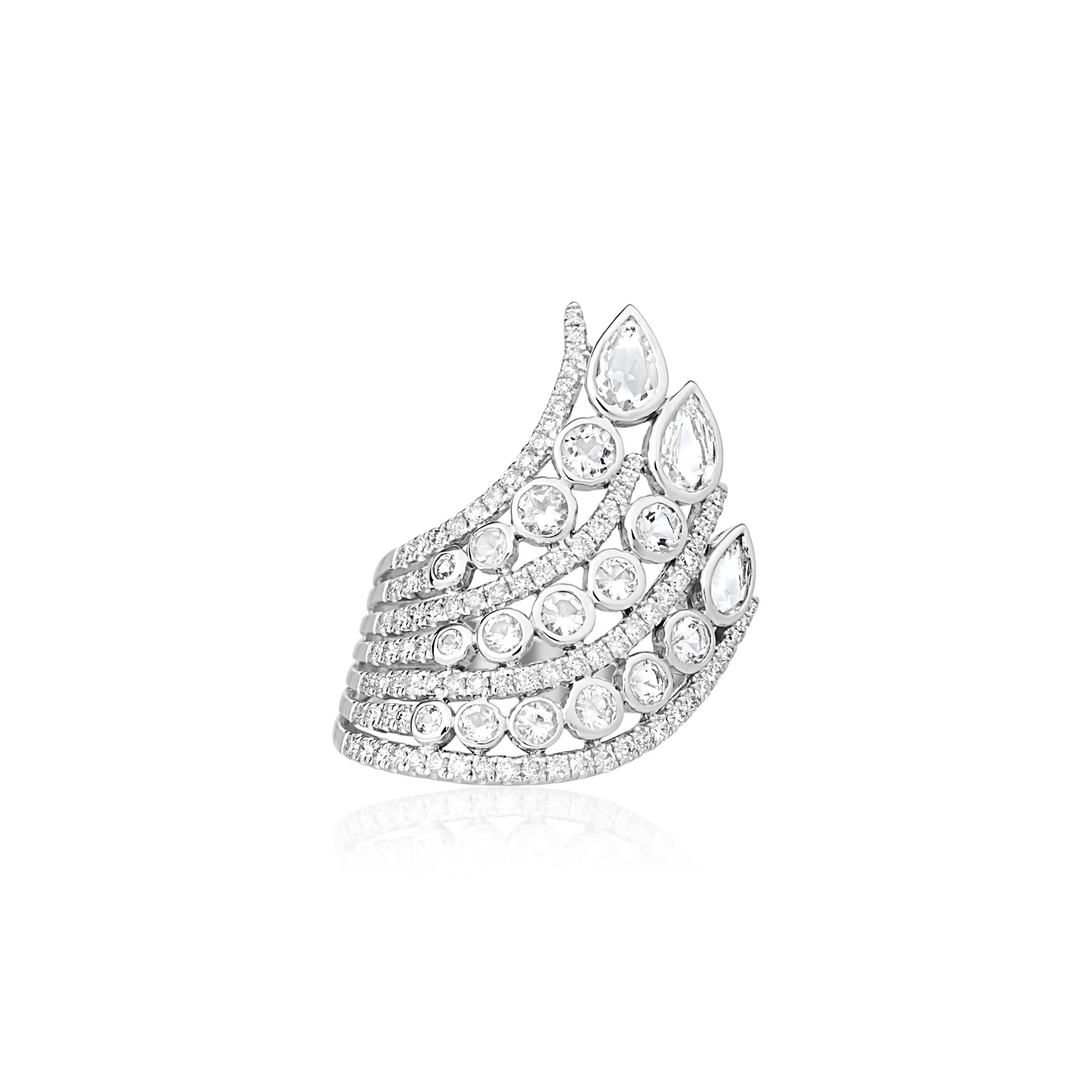 Crown Rising diamond pear ring in 18K gold by JJ Jewelry