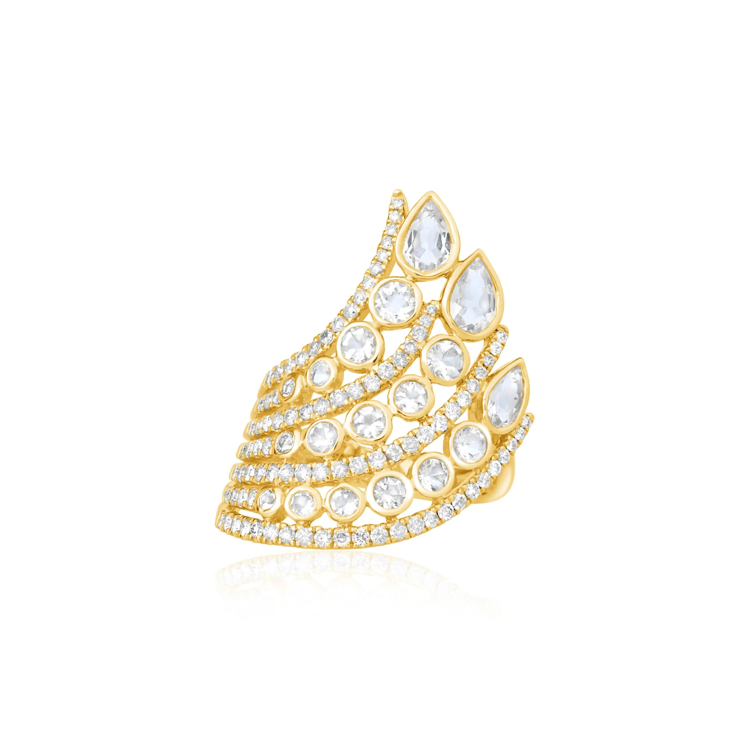 Crown Rising diamond pear ring in 18K gold by JJ Jewelry