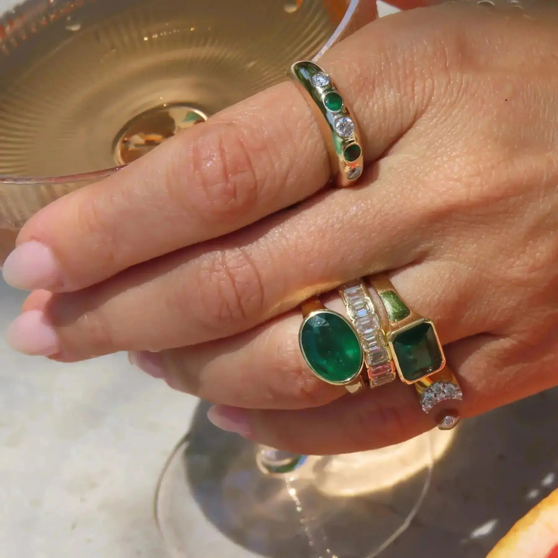 Classic dome ring with emeralds and diamonds JJ Jewelry